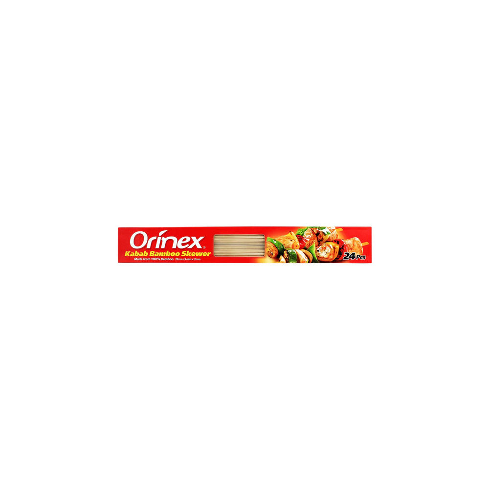 Orinex - Kabab Bamboo Skewer Flat - BBQ Disposables - Wide Wooden Sticks - 24-Pack (35cm x 9mm) - Flat Structure Stops Food Spinning