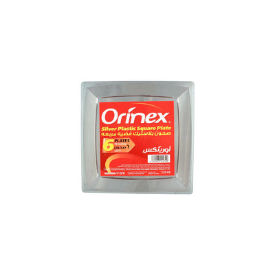 Orinex - Silver Plastic Square Plate - Disposables - Metallic Finish Plate - 6-Pack (10 Inches) - Deluxe Oversize Banquet Plate