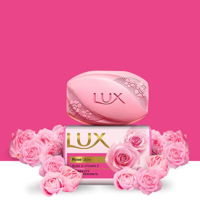 Lux - Rose Glow - Rose - Vitamin E + Glycerin - Soap - 128 Gm (Pack of 6)