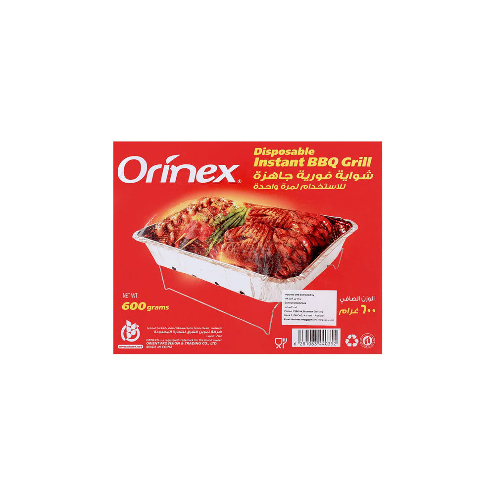 Orinex - Disposable Instant BBQ Grill - BBQ Disposables - All-In-One Set - 600g - Medium Single-Use Quick Grill