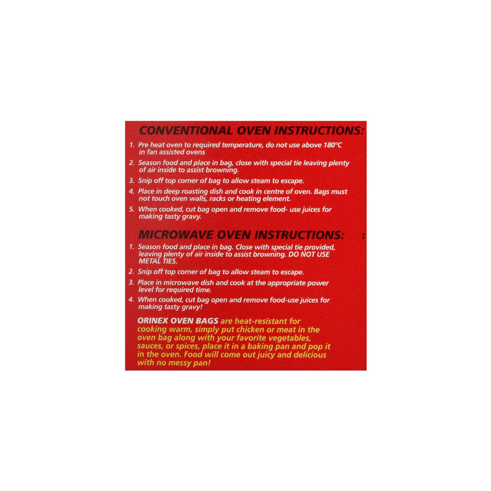 Orinex - Oven Bags Medium - Cooking Prep - High-Heat Roasting - 6-Pack - Standard Chicken Baking