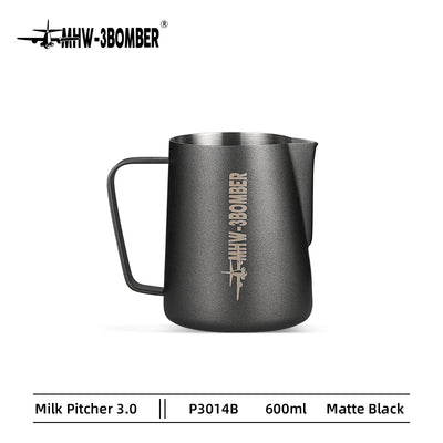 Coffee Cartel - MHW3 Bomber - Milk Pitcher-600ml - Matte Black, Stainless Steel, Version 3.0 - P3014B