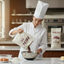 Chef pouring POLAC Cocoa Powder into a bowl in a kitchen setting