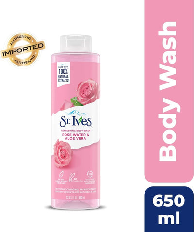 ST. Ives - Rose Water & Aloe Vera - Refreshing Cleanser - Shower Gel Body Wash - 650 ml / 22 Fl. Oz