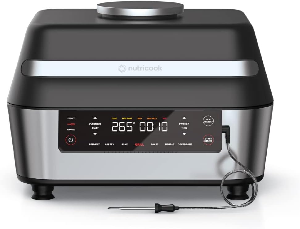 Nutricook - Smart Indoor Grill & Air Fryer XL - NC-AFG960 - Grilling & Air Frying - Black & Aluminium - 2 Years Warranty
