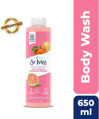 ST. Ives - Pink Lemon and Mandarin Orange - Radiant Skin Exfoliating Shower Gel Body Wash - 650 ml / 22 Fl. Oz