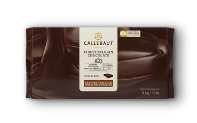 Callebaut finest Belgian chocolate block packaging on a dark background
