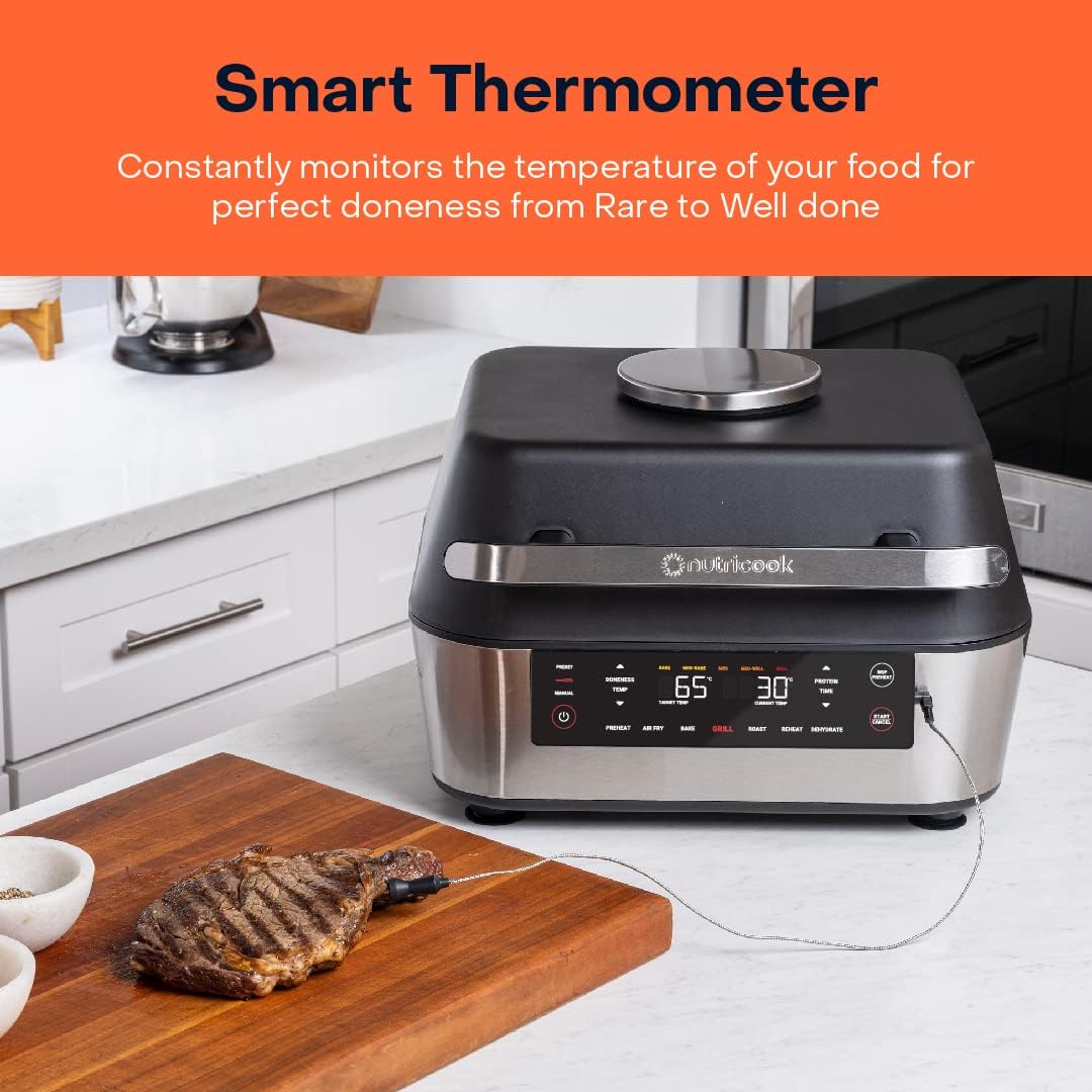 Nutricook - Smart Indoor Grill & Air Fryer XL - NC-AFG960 - Grilling & Air Frying - Black & Aluminium - 2 Years Warranty