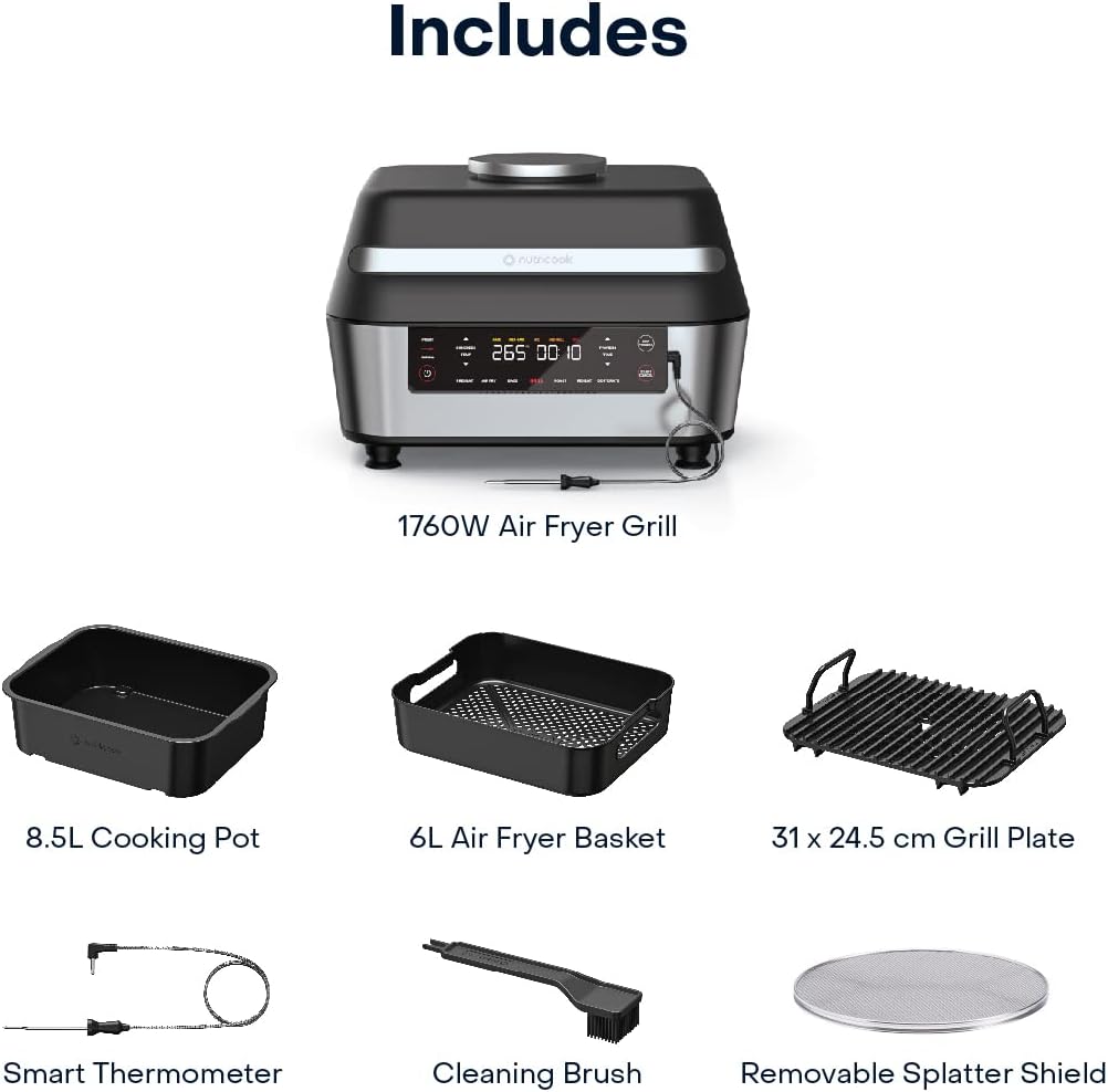 Nutricook - Smart Indoor Grill & Air Fryer XL - NC-AFG960 - Grilling & Air Frying - Black & Aluminium - 2 Years Warranty
