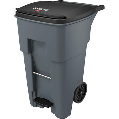 Rubbermaid - Commercial Products - Rollout Garbage Can (with Wheels) 240 L (65 Gallon) - Blue / Grey (1971968)