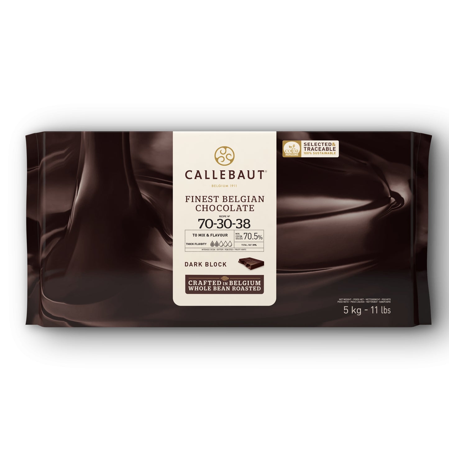 Callebaut - Finest Belgian Chocolate – 70% Dark Chocolate Bar - 70-30-38 - 5 KG