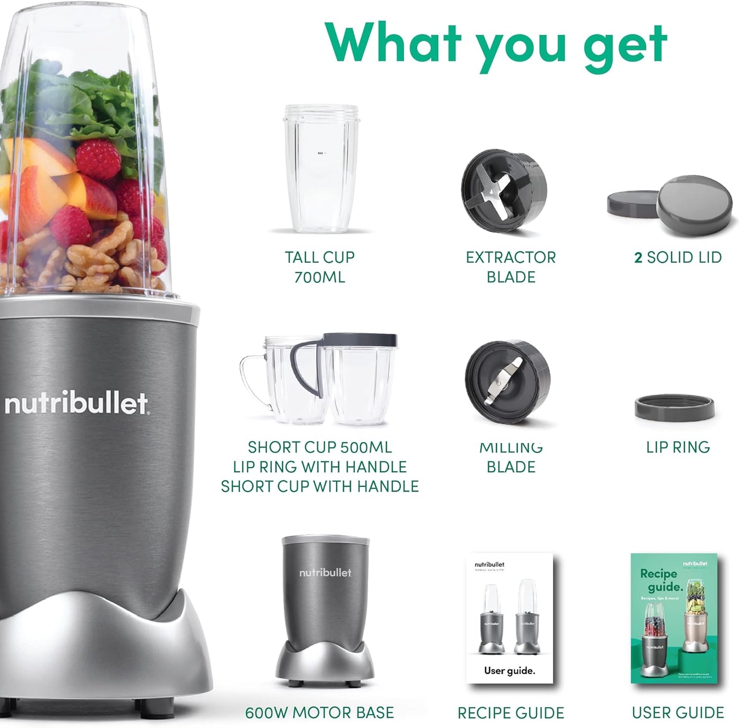 Nutribullet - Personal Blender - NBR-1212M - Nutrient Extraction - Grey - 1 Year Warranty