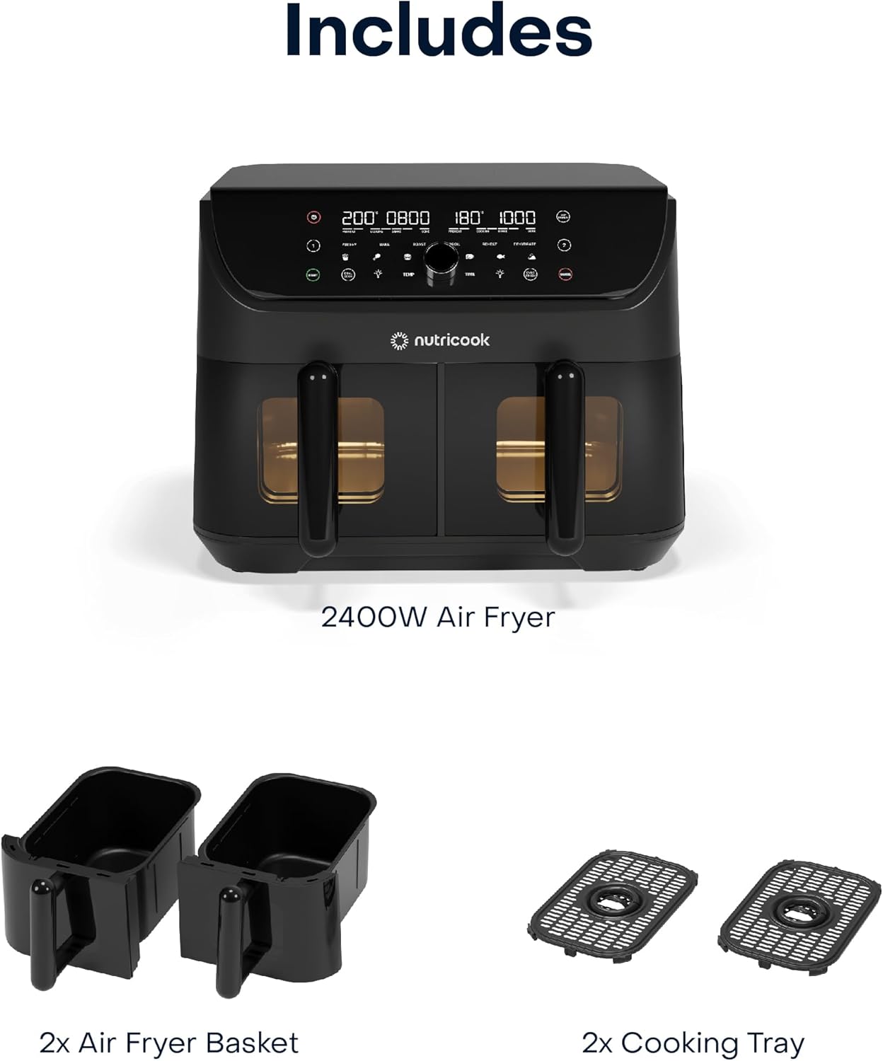 Nutricook - 8.5L - Air Fryer Duo Vision 2 - NC-AFD185V - Dual Zone Cooking - Black - 2 Years Warranty