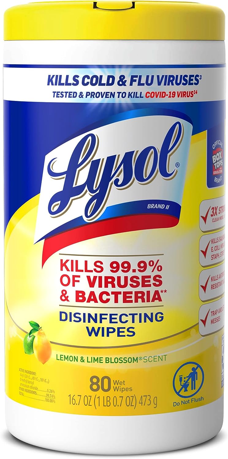 Lysol - Antibacterial Disinfecting Cleaning Wipes - Lemon & Lime Blossom Scent 80Ct