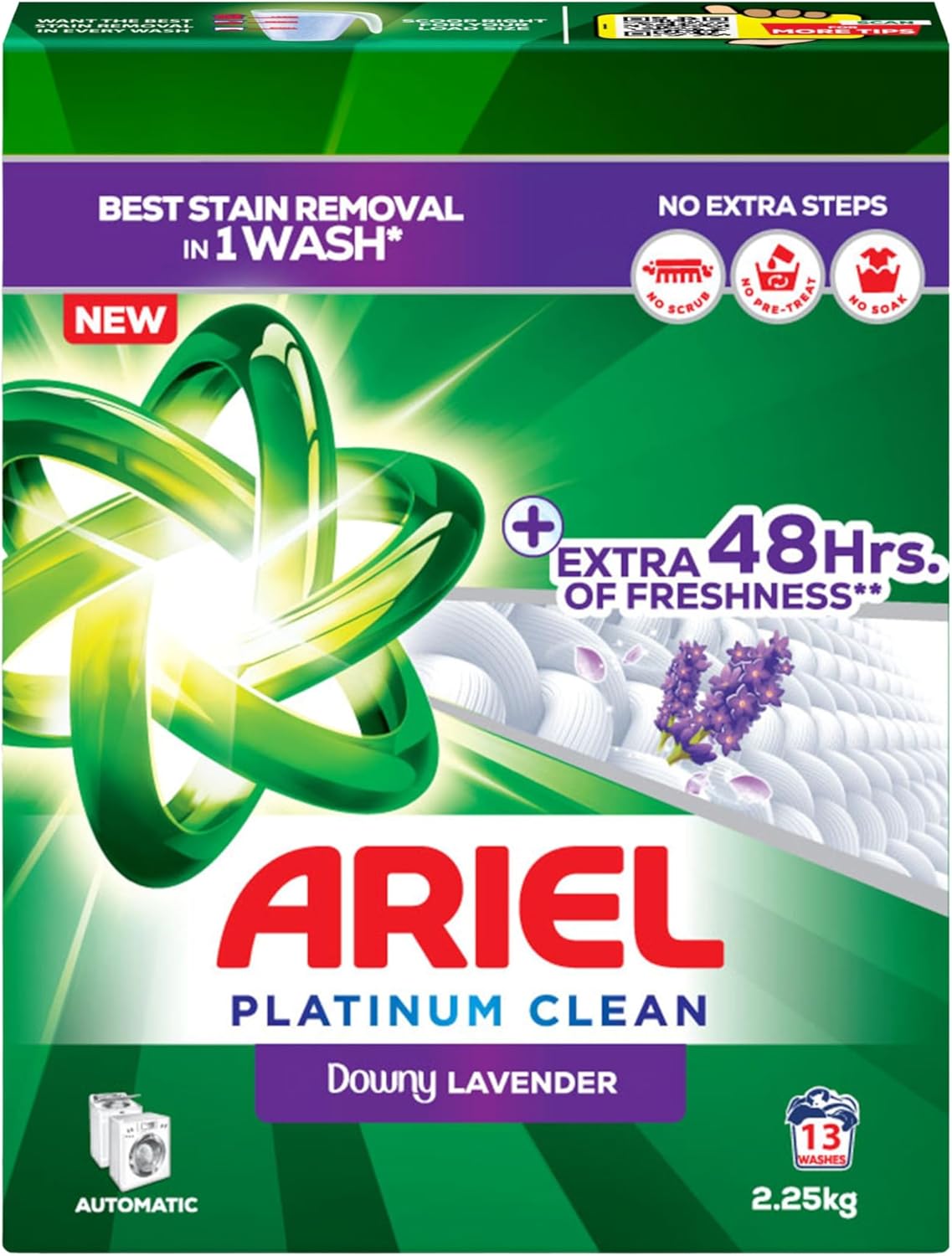 Ariel - Detergent Powder - Automatic - Downy Lavender - Platinum Clean - 2.25Kg