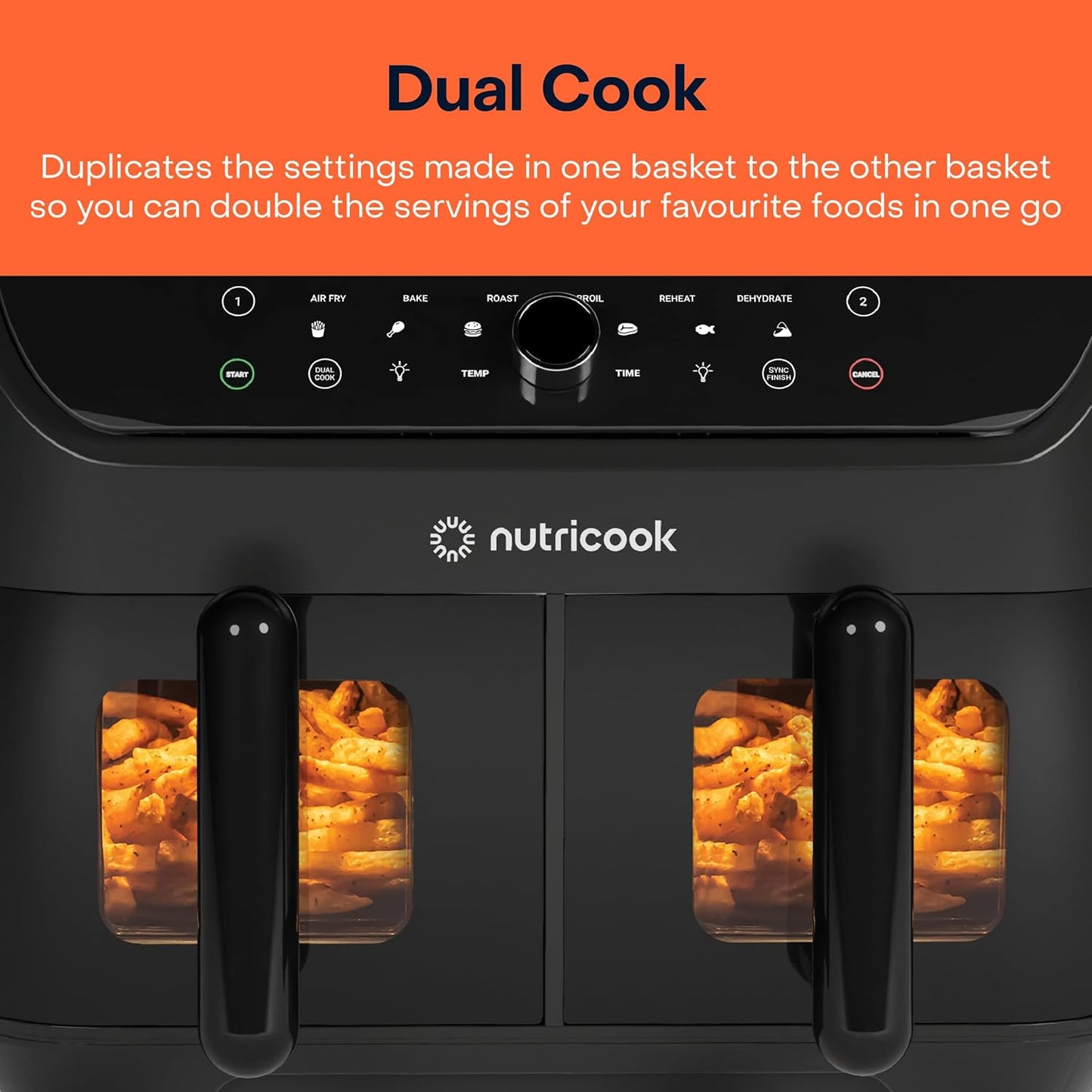 Nutricook - 8.5L - Air Fryer Duo Vision 2 - NC-AFD185V - Dual Zone Cooking - Black - 2 Years Warranty