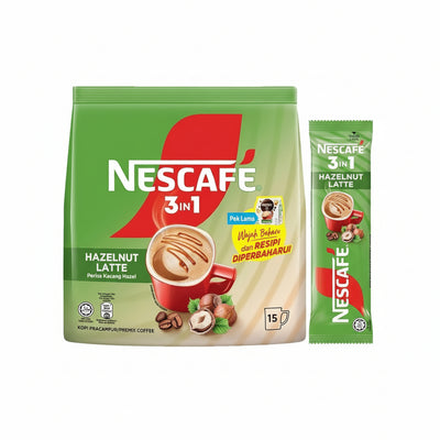 NESCAFE - HAZELNUT LATTE - 3IN1 Premix Coffee - 24 Pouches per Carton - Each Pouch 15 Sachets - Each Sachet 23g - Each Pouch 240g