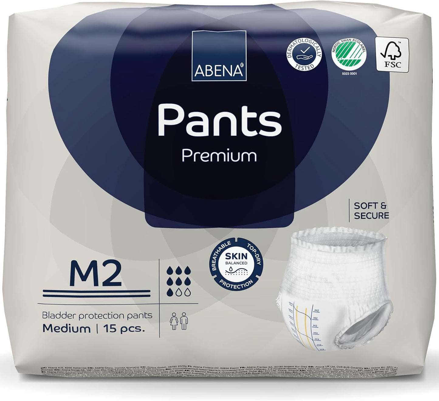 Abena - Premium Pull-Up - Incontinence Pants - Medium (M2) - 80-110cm Waist - 1900ml Absorbency - 15PK - Eco-Labelled Incontinence Pants for Men & Women -Discreet, Protective, Breathable, Comfortable