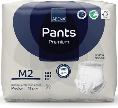 Abena - Premium Pull-Up - Incontinence Pants - Medium (M2) - 80-110cm Waist - 1900ml Absorbency - 15PK - Eco-Labelled Incontinence Pants for Men & Women -Discreet, Protective, Breathable, Comfortable