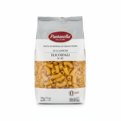 Pantanella pasta package with Elicoidali pasta on a white background