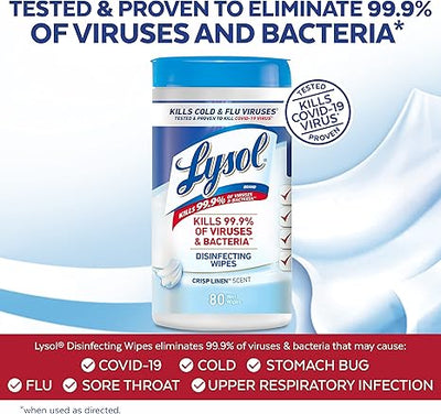 Lysol - Disinfecting Wipes - Multisurface Antibacterial Cleaning Wipes - Crisp Linen Scent - 80Ct