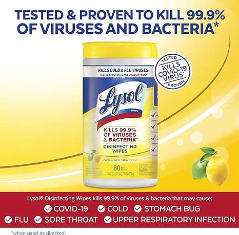 Lysol - Antibacterial Disinfecting Cleaning Wipes - Lemon & Lime Blossom Scent 80Ct