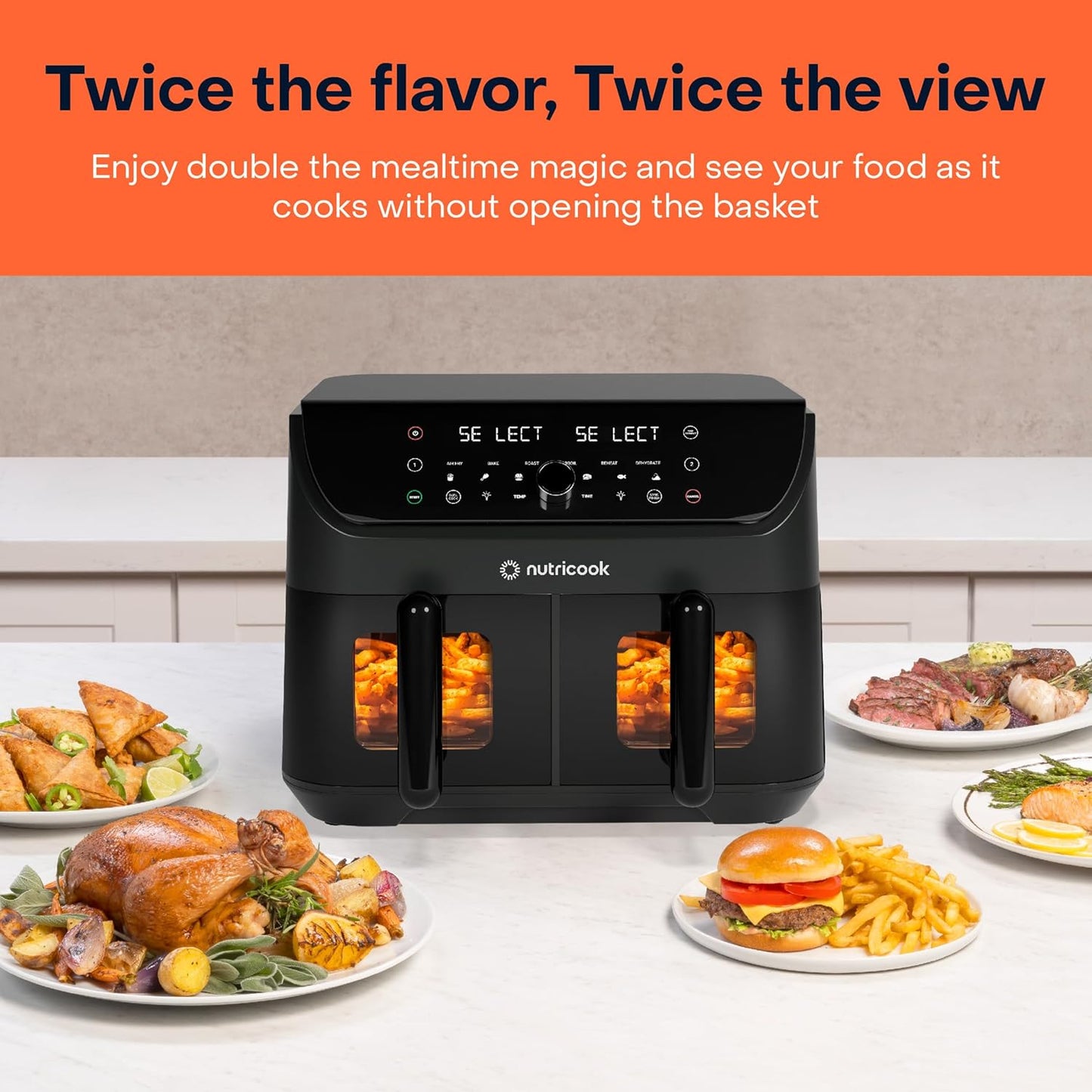 Nutricook - 8.5L - Air Fryer Duo Vision 2 - NC-AFD185V - Dual Zone Cooking - Black - 2 Years Warranty