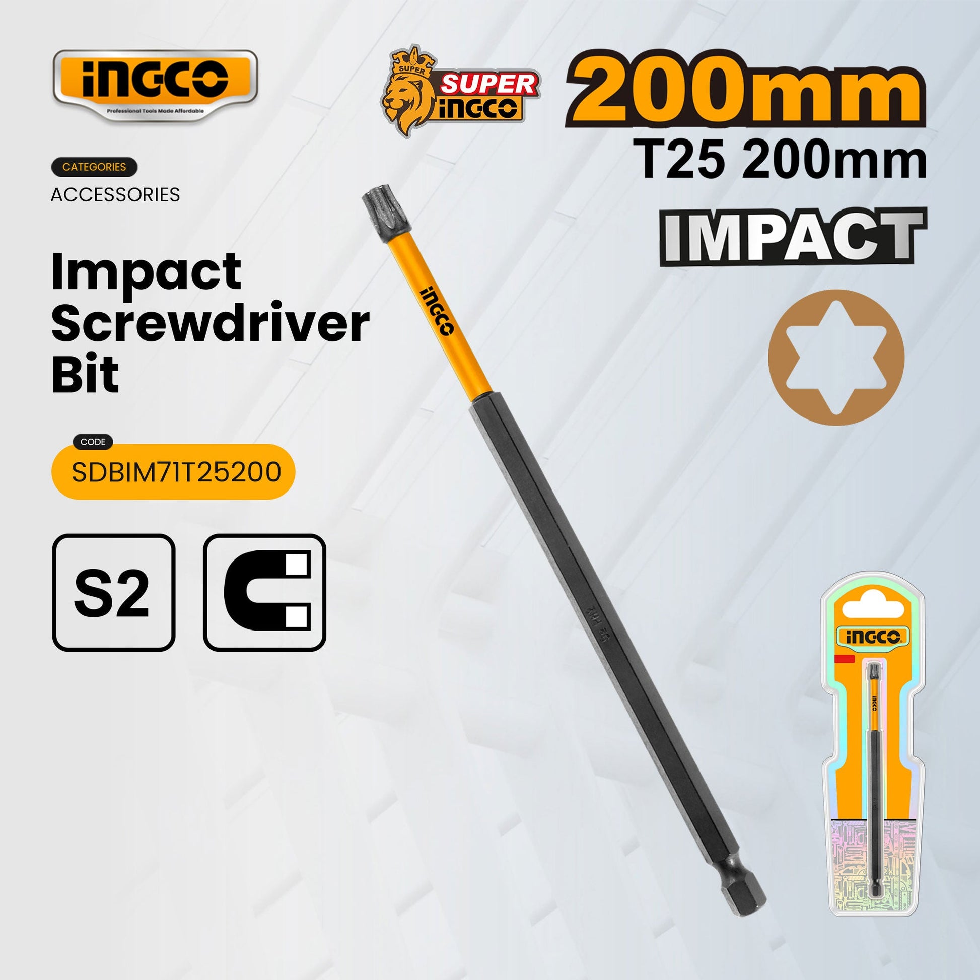 INGCO -  Impact screwdriver bit T25 200MM SDBIM71T25200