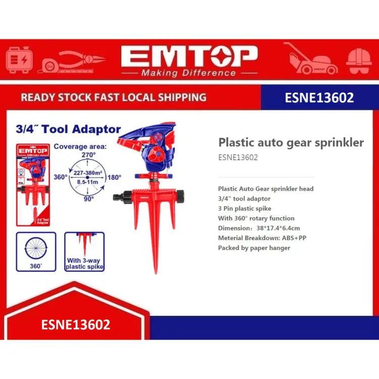 Emtop - Plastic Auto Gear Sprinkler- Model - ESNE13602