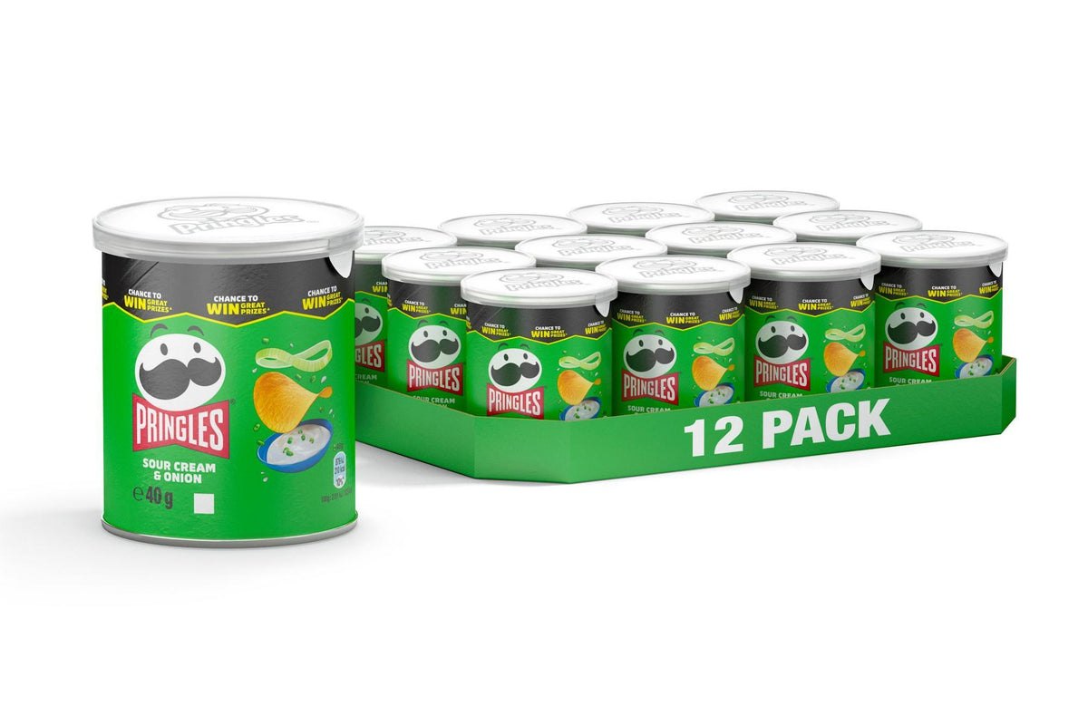 Pringles - Potato Crisps - Sour Cream & Onion - Pop & Go Stack - 40gm (x12)