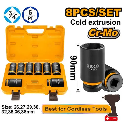 INGCO -  8 Pcs 3/4"DR. deep impact socket set  HKISSD34082L