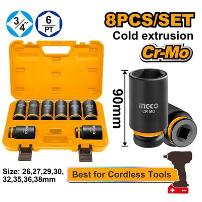 INGCO -  8 Pcs 3/4"DR. deep impact socket set  HKISSD34082L