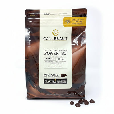 Callebaut dark chocolate callets packaging on a white background