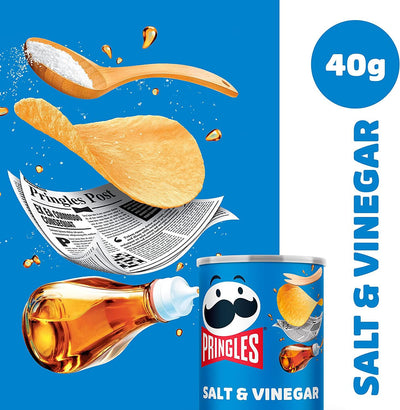 Pringles - Potato Crisps - Salt & Vinegar - Pop & Go Stack - 40gm (x12)