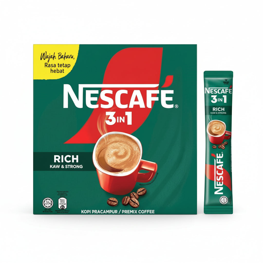 NESCAFE - RICH KAW & STRONG - 3IN1 Premix Coffee - 24 Pouches per Carton - Each Pouch 25 Sachets - Each Sachet 18g - Each Pouch 450g