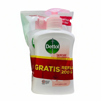 Dettol - SKIN CARE - Liquid HAND WASH - GRATIS REFILL - 245G Bottle + 200G Refill Pouch
