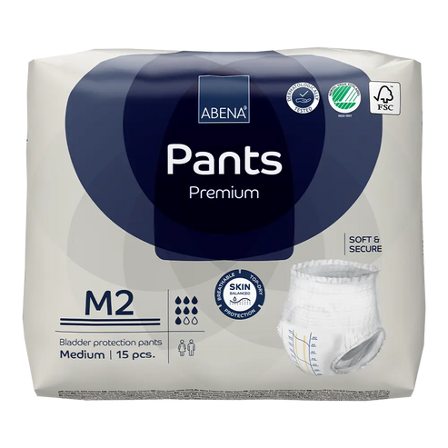 Abena - Premium Pull-Up - Incontinence Pants - Medium (M2) - 80-110cm Waist - 1900ml Absorbency - 15PK - Eco-Labelled Incontinence Pants for Men & Women -Discreet, Protective, Breathable, Comfortable