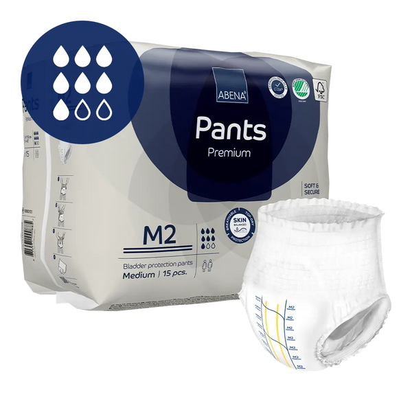 Abena - Premium Pull-Up - Incontinence Pants - Medium (M2) - 80-110cm Waist - 1900ml Absorbency - 15PK - Eco-Labelled Incontinence Pants for Men & Women -Discreet, Protective, Breathable, Comfortable