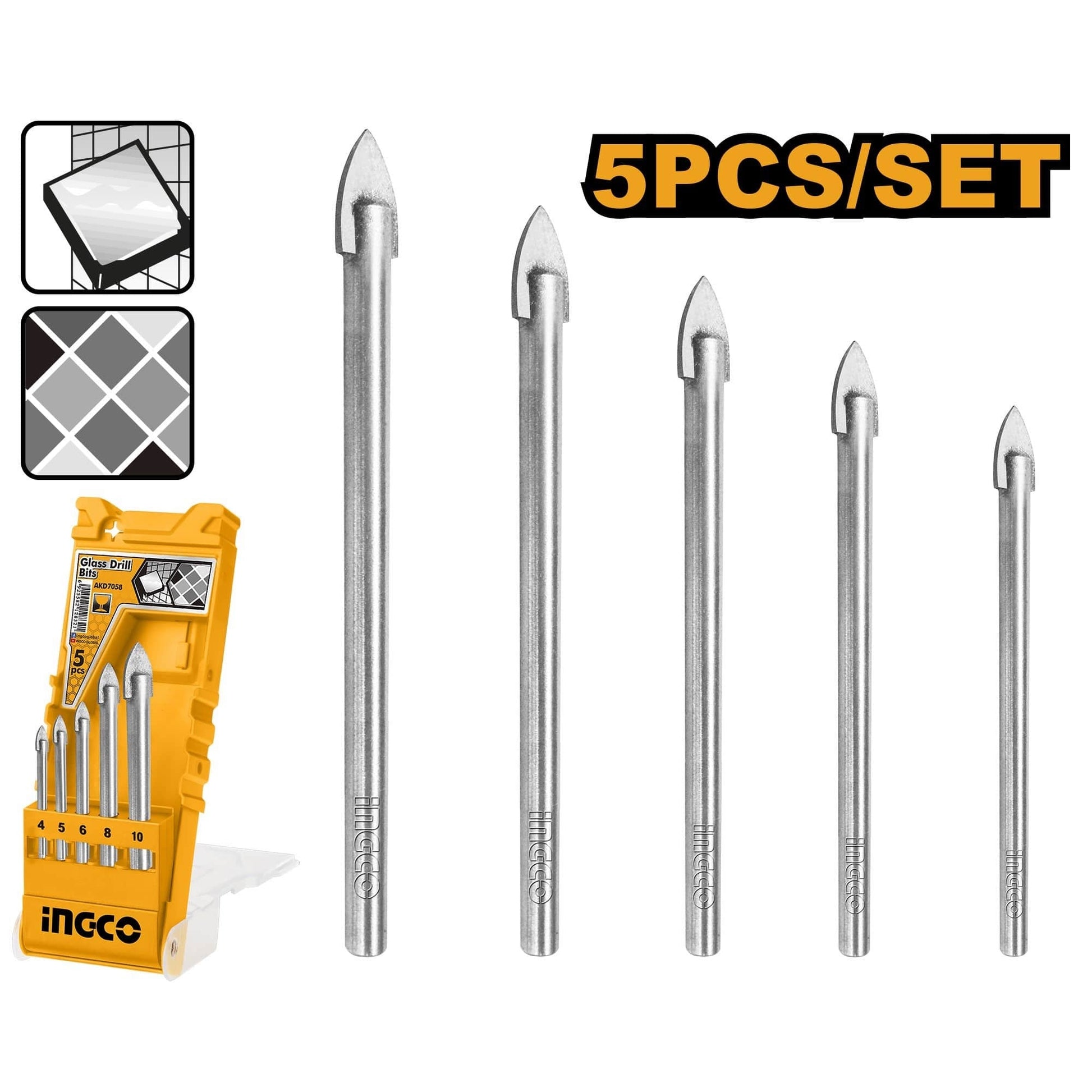 INGCO -  5 Pcs glass drill bits  AKD7058