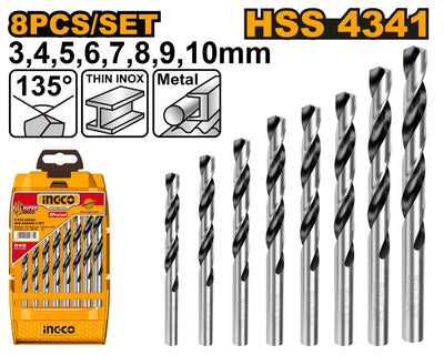 INGCO -  8 Pcs HSS twist drill bits set  AKDB1088