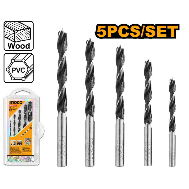 INGCO -  5 Pcs wood drill bits set  AKDB5055