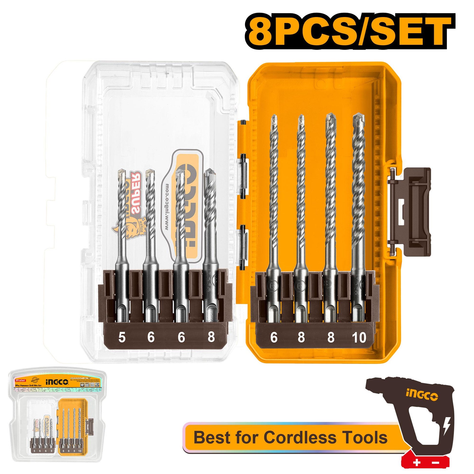 INGCO -  8 Pcs SDS plus hammer drill bits set  AKDL11806
