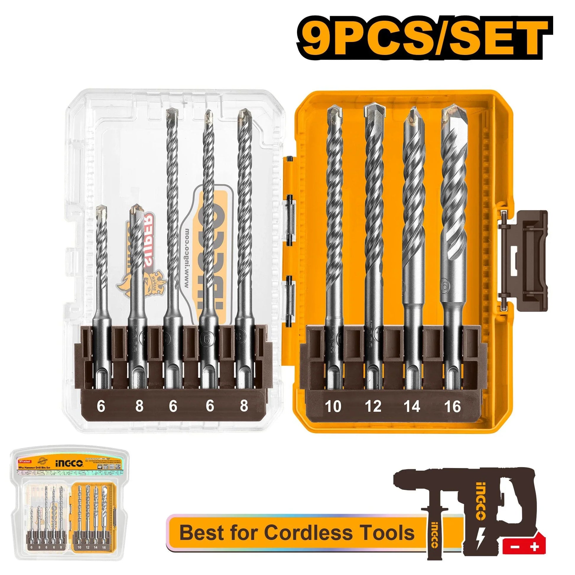 INGCO -  9 Pcs SDS plus hammer drill bits set  AKDL30906