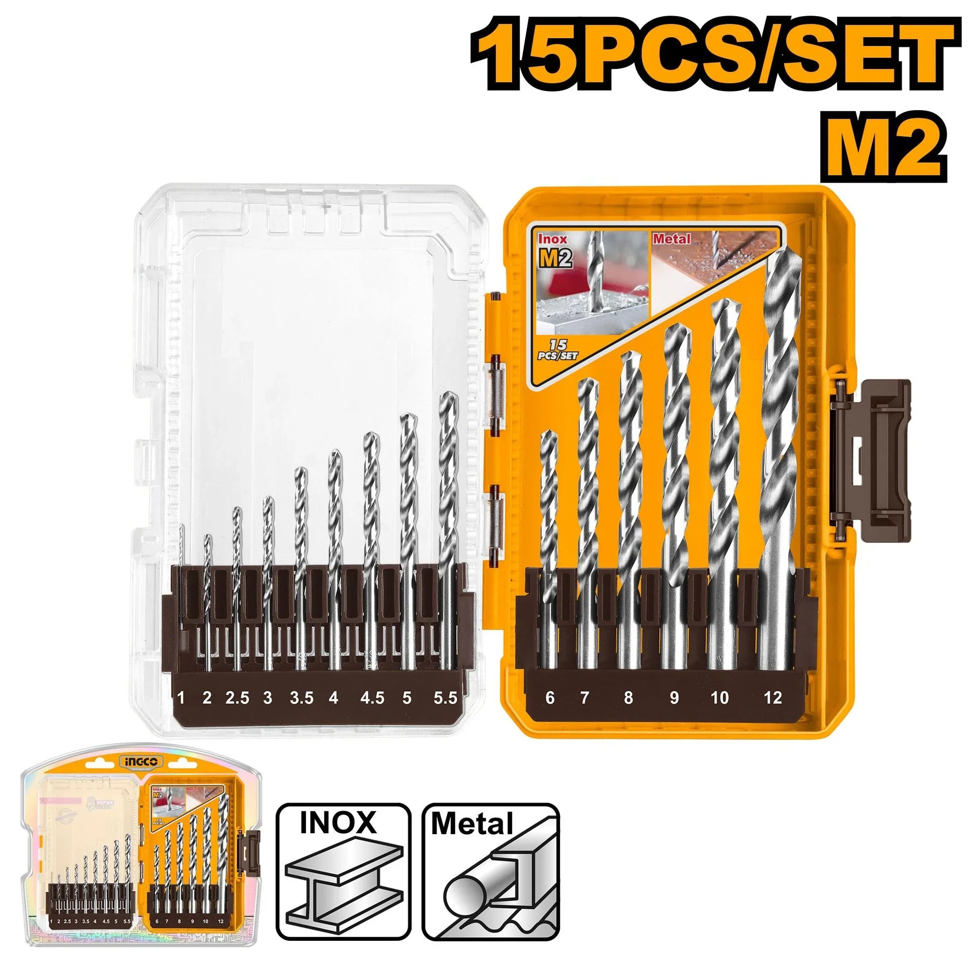 INGCO -  15 Pcs M2 HSS drill bits set  AKDL51508