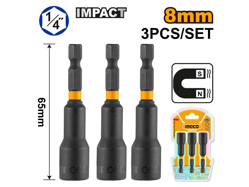 INGCO -  3 Pcs impact magnetic nut set 8mm AMN0831