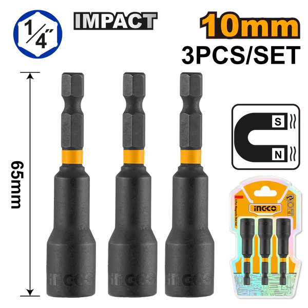 INGCO -  3 Pcs impact magnetic nut set 10mm AMN1031