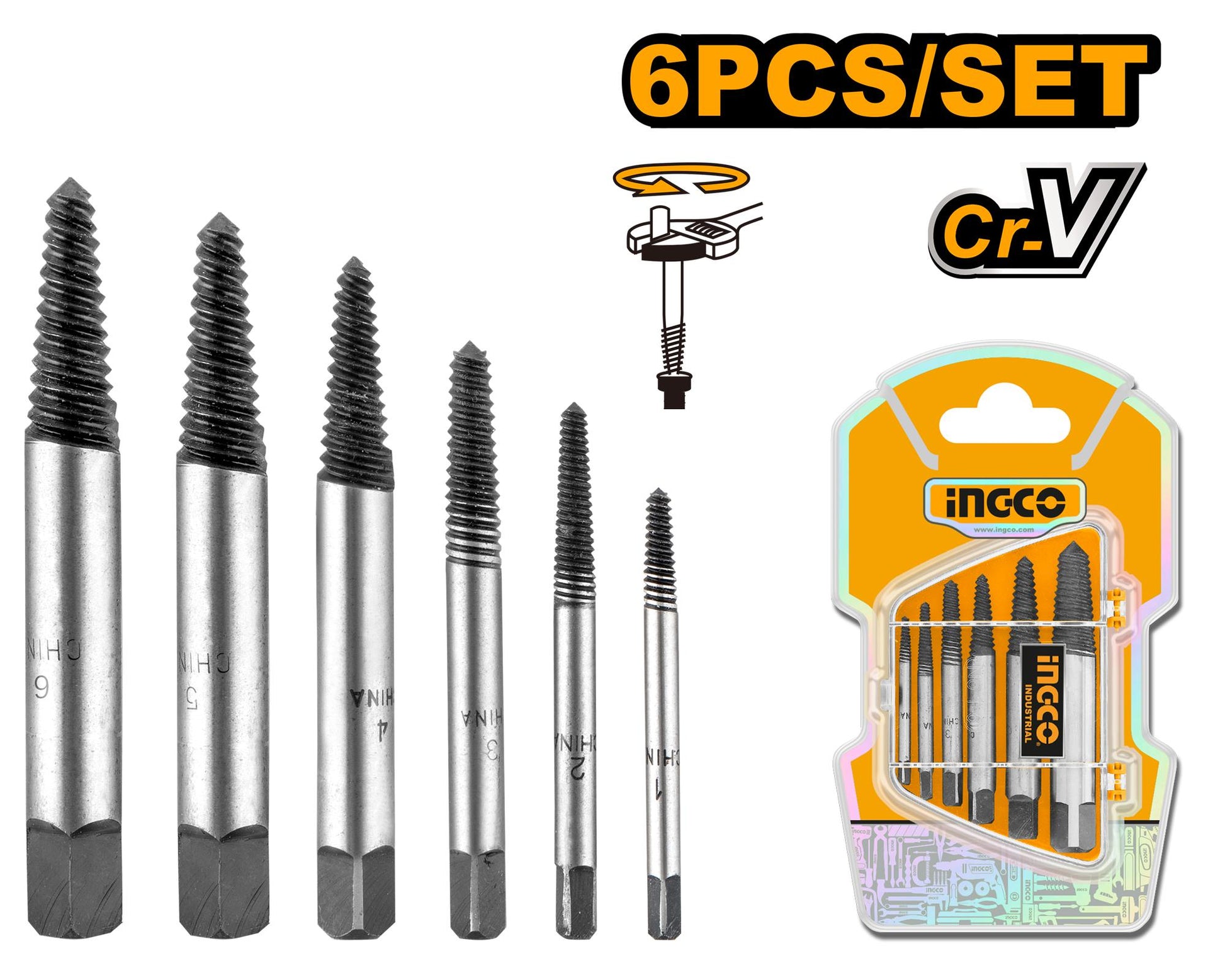INGCO -  6 Pcs screw extractor set  ASE106
