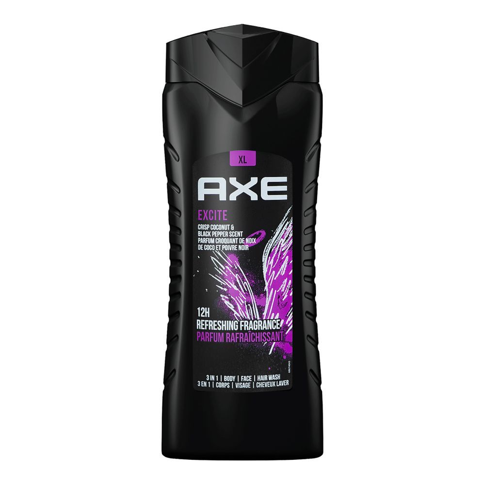 Axe - Body Wash - Excite - Crisp Coconut & Black Pepper Scent - 3-In-1 Body, Face & Hair - 400ml