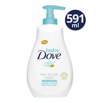 Baby Dove hair to toe wash bottle with pump on a white background