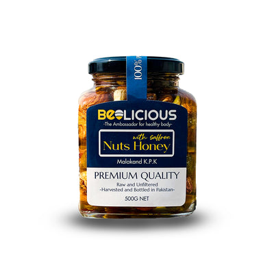 Beelicious - Pure Honey - Nuts Honey With Saffron - 100% Pure Honey - 500 Gram